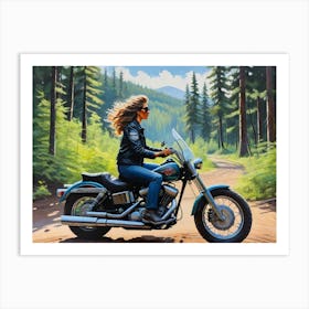 Woman On A Motorcycle 8 Art Print