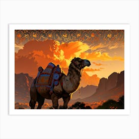 Camel At Sunset Art Print