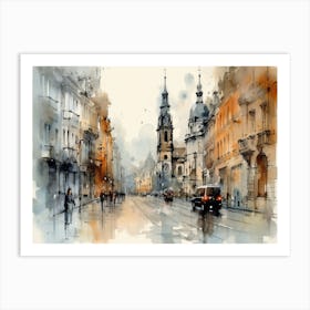 Watercolor Of A City Street Art Print