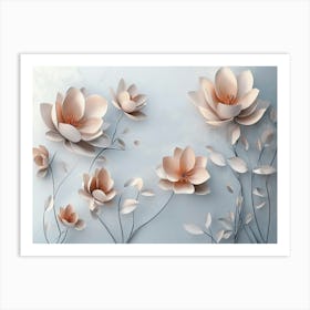 3d Art with Simple Floral Painting Light Gray Background 1 Art Print