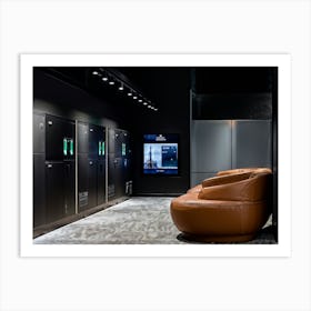 Modern Travel Lockers Featuring Fingerprint And Facial Recognition Technology Sleek Black With Led Art Print