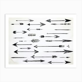 Black And White Abstract Watercolor Illustration Of A Diverse Collection Of Hand Drawn Arrows And Po (1) Art Print