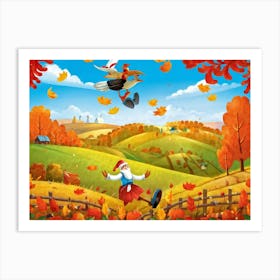 Cartoon Illustration Of A Joyful Feathered Pilgrim Character Adorned With A Traditional Happy Hat (3) Art Print