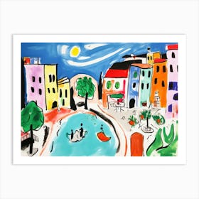 Cinque Terre Italy Cute Watercolour Illustration 1 Art Print