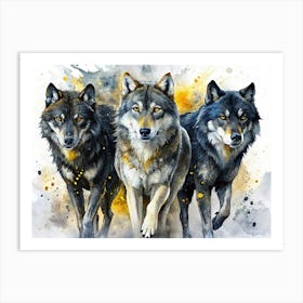 Watercolor Painting Of Three Wolves 1 Art Print