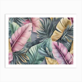 Tropical Exotic Luxury Pattern With Pastel Color Banana Leaves, Palm, Colocasia Art Print