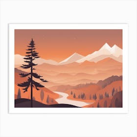 Misty mountains horizontal background in orange tone 112 Art Print