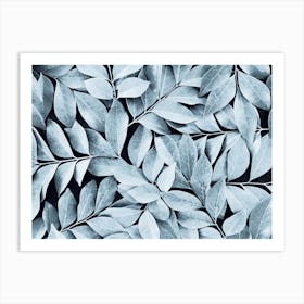 Icy Blue Plant Leaves Art Print