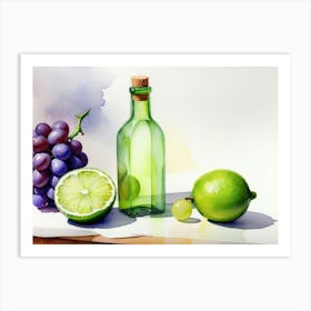 Lime and Grape near a bottle watercolor painting 11 Art Print