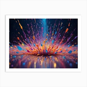 A Vibrant And Dynamic Abstract Image Of Colorful Paint Splatters On A Black Background Art Print