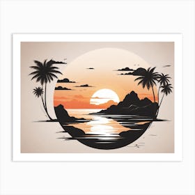 Sunset With Palm Trees 1 Art Print