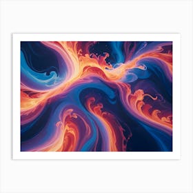 A Vibrant, Abstract Pattern Of Teal And Orange Flames, Resembling A Cosmic Flower Or A Swirling Galaxy Art Print