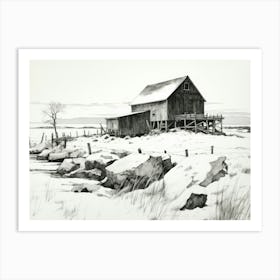 Winter Barn Drawing Art Print