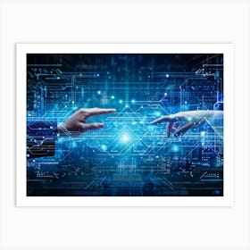 Abstract Cyber Concept Art Depicting A Human Hand And Artificial Intelligence Robotic Finger Almost (2) Art Print