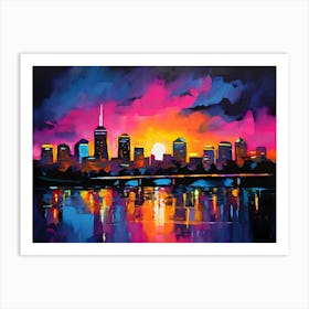 Vibrant Sunset Cityscape Reflection Art Print