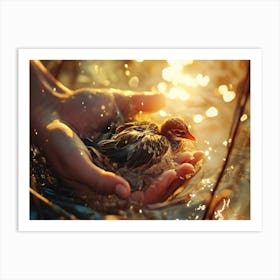 Baby Bird In Hands Art Print