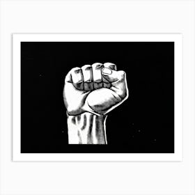 A Clenched Fist Emblematic Of Both Power And Protest Striking Through A Backdrop Of Chaos And Turm (1) Art Print