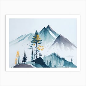 Mountain And Forest In Minimalist Watercolor Horizontal Composition 135 Art Print
