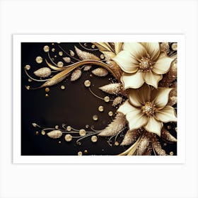 Golden Jewelry Flowers Art Print