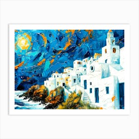 Seaside Hotel - Aegean Night Art Print