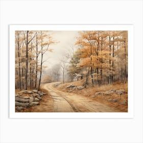 A Painting Of Country Road Through Woods In Autumn 13 Art Print