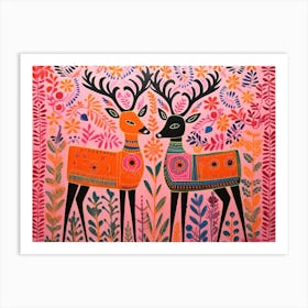 Elk 3 Folk Style Animal Illustration Art Print