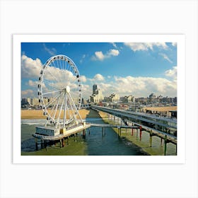 Netherlands, The Hague, Scheveningen, Ferris Wheel, Pier, Beach And Spa Hotel Art Print