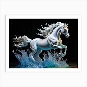 Photorealistic Cascading Wild Stream Engendering Wave As Tall As A Water Horses Spraying Out With Art Print