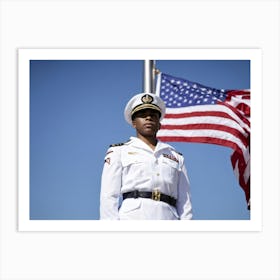 A Reverent Soldier Dressed In An Immaculate Uniform To Honor Memorial Day Stands I Front Of A Flut 2 Art Print