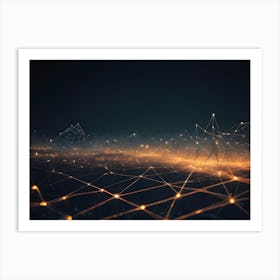 Abstract Image Of A Glowing Network Of Lines And Points Against A Dark Background, Creating A Sense Of Depth And Connectivity Art Print