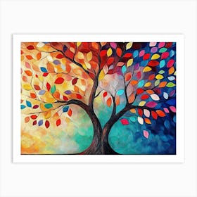 Colorful Tree with Vibrant Leaves Hanging Branches Illustration Background 3d Abstraction Art Print