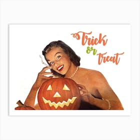 Pin Up Smoking Hot Girl With A Pumpkin Art Print