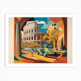 Vintage Cubist Travel Poster Rome City Art Print