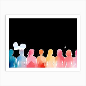 Silhouettes Of Women In Various Colors, Arranged In A Row Art Print