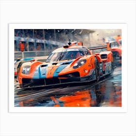 Racing Cars In The Rain Art Print