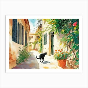 Larnaca, Cyprus   Cat In Street Art Watercolour Painting 4 Art Print