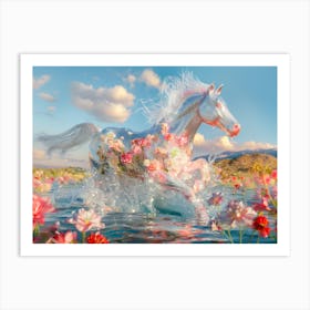 "Shiny Horse in Serene Flower Lake" Art Print