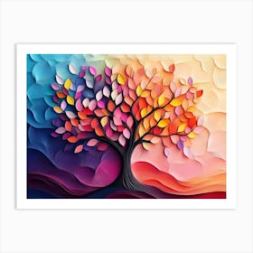 Colorful Tree Of Life Vibrant Leaves Hanging Branches Painting Art Print