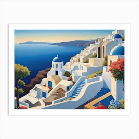 Vintage Cubist Travel Poster Santorini Greece Art Print