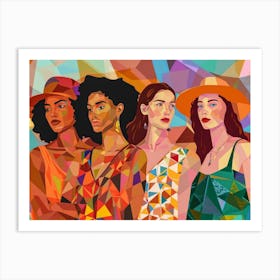 Three Women In Colorful Outfits Art Print