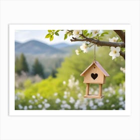 Birdhouse With A Heart Shape On The Apple Tree In Spring 3 Art Print