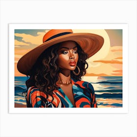 Illustration of an African American woman at the beach 70 Art Print