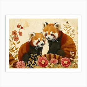 Floral Animal Illustration Red Panda 2 Art Print