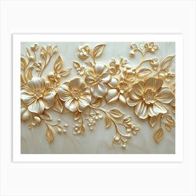 3d Gold Floral 2 Art Print