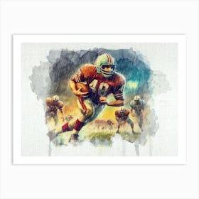 Football Player Running In The Rain Watercolor Art Print