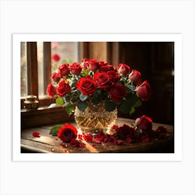 Red Roses In A Vase 1 Art Print