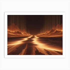 Abstract Image Of A Fiery, Orange Landscape With A River Of Lava Flowing Through It Art Print