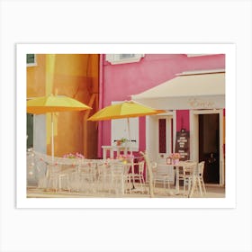 Pink And Yellow Italian Café, Venice Art Print