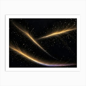 Abstract Background With Two Golden Lines Of Light Swirling And Sparkling Against A Dark Background, Resembling Celestial Trails Art Print