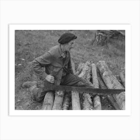 Farmer Sawing Wood Near Bradford, Vermont By Russell Lee Art Print